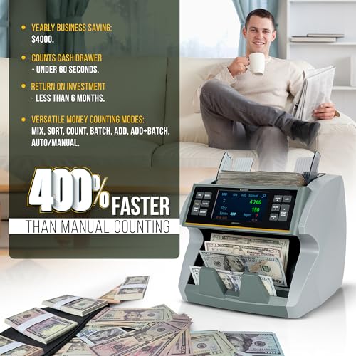 Image of KOLIBRI Money Counter Machine I LCD Display I Business Grade I Advanced IR /UV /MG /MT /DD /HLF Detection I Mixed Denomination (USD) I 1,200 Notes /Min I 3-Year Warranty I KBR-1500 V2