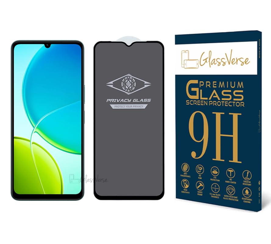 Image of GlassVerse Ultra Privacy Tempered Glass For Vivo Y19 5G (PACK OF 1) with Free Installation Kit. Edge To Edge. (In-Screen FingerPrint Lock will not work with the Privacy Guard) - 6.74 inch
