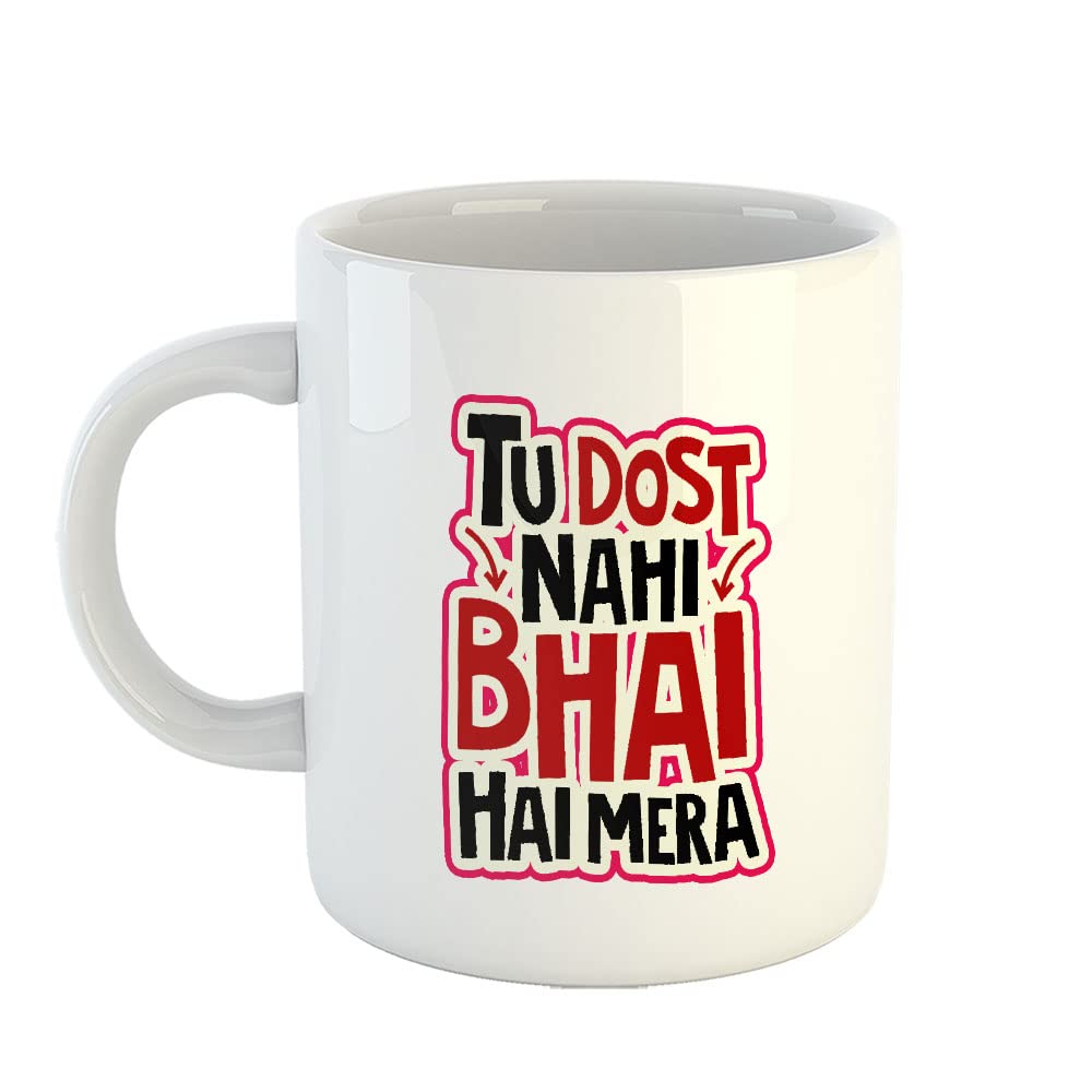 Happu - Rakshabandhan Coffee Mug Gift with Rakhi, Greeting Card & Roli Chawal, Tu Dost Nahi Bhai Hai Mera, Rakshabandhan Gift for Brother, Gift from Sister to Brother, Rakhi Gift, 6323-WH
