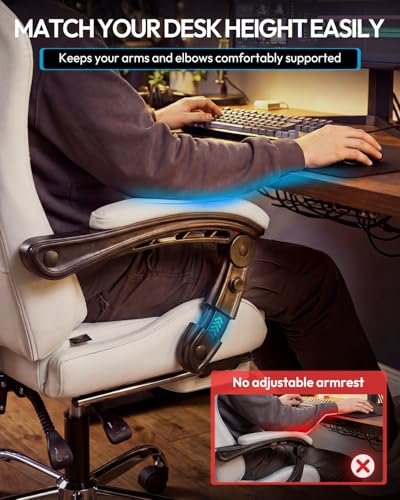 Image of Dowinx Ergonomic Gaming Chair with Footrest & Massage Lumbar, 2D-Linkage Armrests for Computer Chair 330lbs with Headrest Pillow for Office, Home, Streaming and Long Gaming Sessions, Fabric Pure White