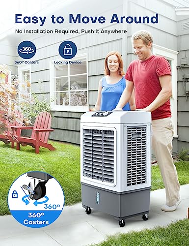 Image of Evaporative Air Cooler, 2100 CFM Windowless Air Conditioner Portable for Room, 3 Speed Swamp Cooler, 4 Ice Packs, 8 Gallon Cooling Fan & 4Scroll Casters, Evaporative Cooler for Garage Outdoor
