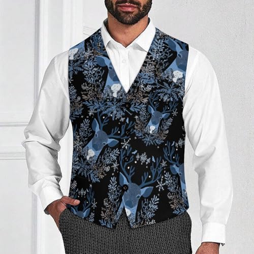 Blue Snowflake Deer Trendy Vest Suit for Men V Neck Formal Dress Waistcoat Vests Business Slim Fit4