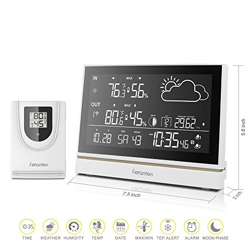 Wireless Weather Station With Outdoor Sensor DCF Receive Signal, Indoor and Outdoor Thermometer Hygrometer 7.5-Inch Oversized LCD Display Weather Forecast, Alarm Clock Digital Clock Temperature Alarm - Thumbnail 2