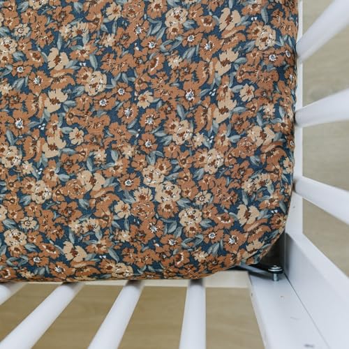 Image of Venetian Floral Muslin Crib Sheet by Mebie Baby, Soft and Breathable Bed Sheets for Babies, Modern Neutral Bedding for Cribs, Standard Crib Mattress Fitted Sheet, Great for Boy or Girl Room or Nursery