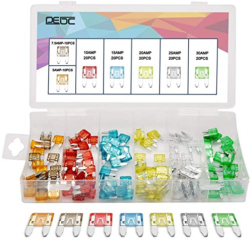 DEDC 120 Pieces 5A 7.5A 10A 15A 20A 25A 30A Essential Small Blade Fuse Set Car Truck Boat Mini Blade Fuse Assortment Kit
