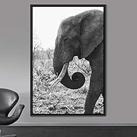 Framed Canvas Wall Art Duotone Elephants Animals Black and White Bohemian Duotone Elephants Expressive Grey Living Room Photography - 16x24 inches