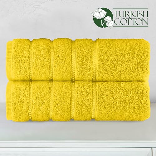 Image of Elegant Comfort 100% Turkish Cotton 4 Lines Viscose Stripe Luxury 2 Pack Bath Towel Set 27 x 54 Inch - Super Soft and Highly Absorbent Premium Hotel Spa Quality Towels for Bathroom Use, Yellow