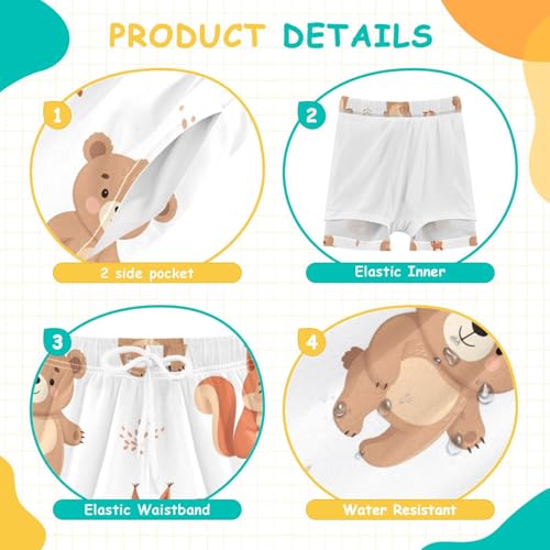 Boy Swim Trunks with Compression Liner Cute Bears Squirrels Boys Swim Shorts Quick Dry Beach Shorts4