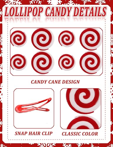 8PCS Christmas Candy Cane Hair clip for Girl Candy Peppermint Stripe Hairpin Lollipop Candy Cane Hair Accessory for Woman XMAS Christmas Stocking Stuffers Birthday Halloween (White + Red) miniatura 5