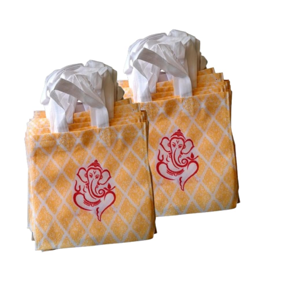 Medium Size Gift Bags for Return Gifts - Thank You Bags for Wedding, Pooja and Events with Thambulam Gift Packaging (Saffron Yellow, set of 50)