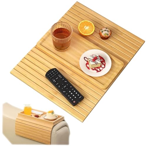 Tkxjry 45.7x33.5cm Vassoio da Braccio Divano in bambù,Vassoio da Bracciolo Divano,Tavolino da Braccio per Divano,Universal Couch Tray,per Snack, cellulari, Controller, Tazze, Flessibile e Pieghevole