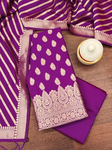 Image of DEVANGI Women's Banarasi Silk Unstitched Salwar Suit Dress Material With Dupatta