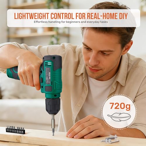 Image of Hi-Spec 8V USB Power Drill Driver Screw Drill Bit Set. Cordless & Rechargeable Electric Drill Driver with Wall Hanging Kit,Green