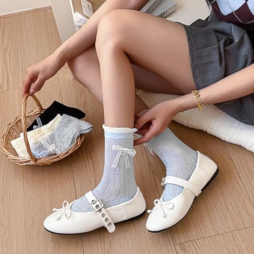 Image of Women's Cute Crew Socks, Casual Athletic Cotton Bowknot Cherry Calf Novelty Socks for Women