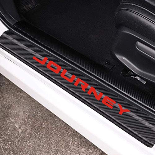 MAXMILO 4Pcs for Dodge Journey Door Sill Protector Reflective 4D Carbon Fiber Leather Sticker Decoration Door Entry Guard Door Sill Scuff Plate Stickers Auto Accessories for Dodge Journey (Red)