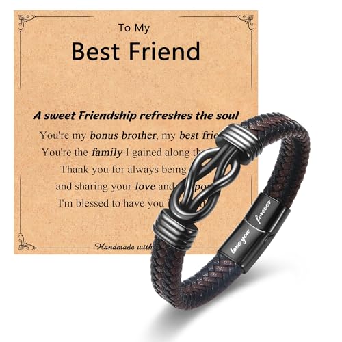Leyung Best Friends Guy Gift for Men, Male Friends Leather Knot Bracelet Gifts for Guys...