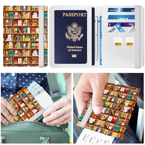 Passport Holder Cover Wallet Case for Travel Essentials, Leather Slim Cute RFID Travel Passport Card Case for Women and Men Cute Bookshelf2