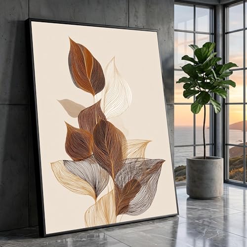 Toile feuilles brunes et beiges 70x100 cm sans cadre pour decoration murale