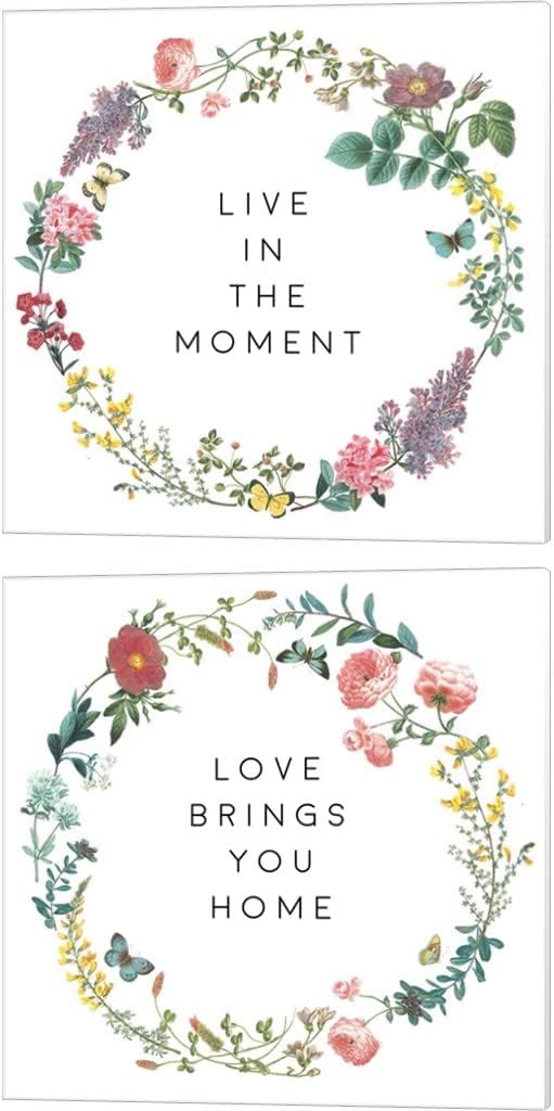 Victorian Garden Bright C by Wild Apple Portfolio, 2 Piece Canvas Art Set, 14 X 14 Inches Each, Floral Word Art