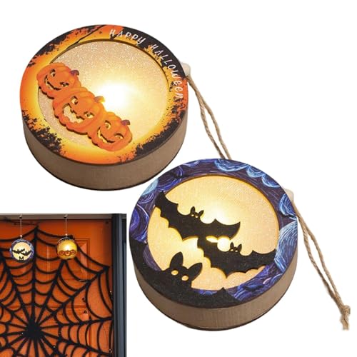 Generisch Lámpara de calabaza de Halloween - 2 unidades de iluminación portátil para vacaciones con murciélagos | Farolillo LED decorativo para fiestas, hogar, escritorio, mesa, dormitorio, exterior