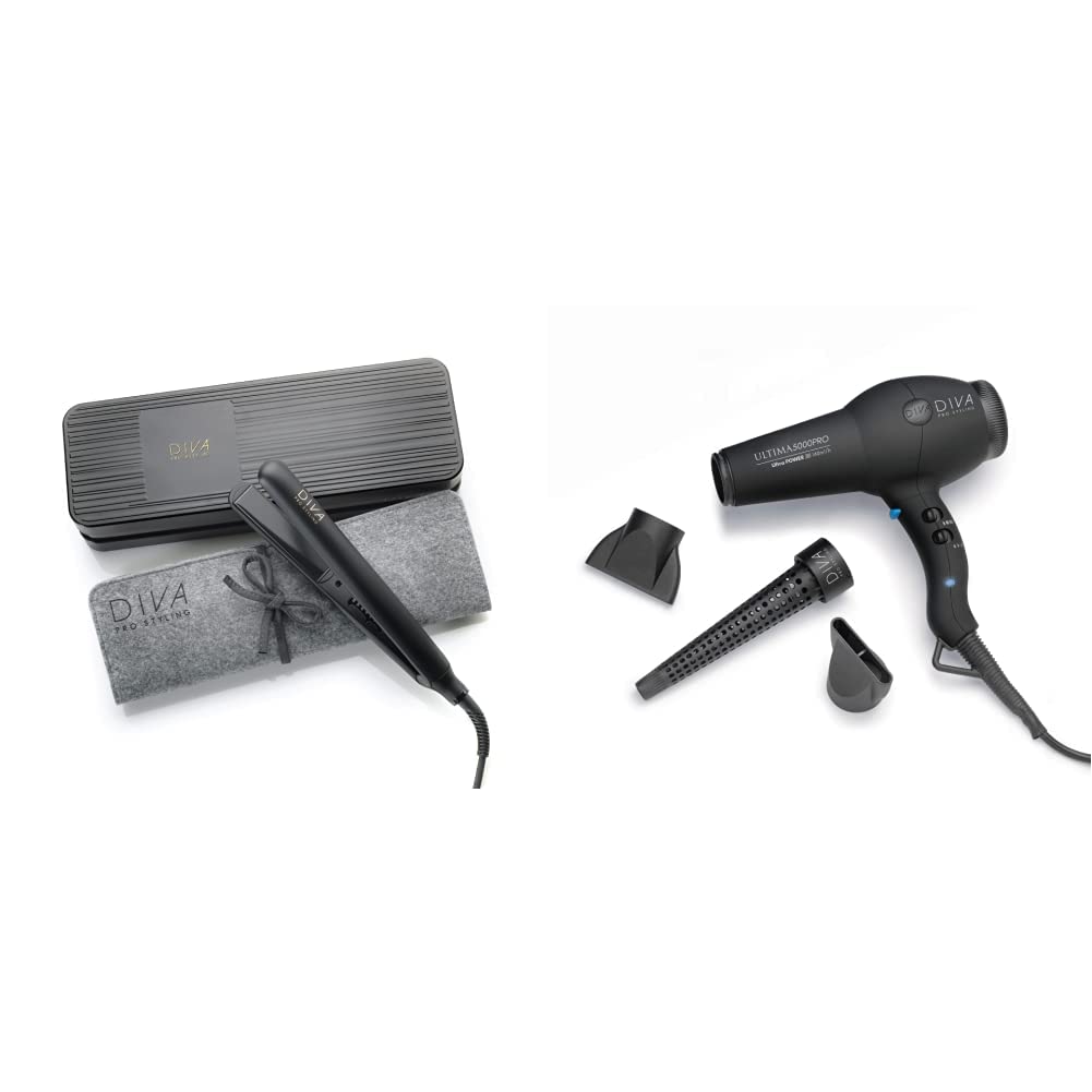 Digital Straightener and Styler Onyx & Ultima 5000 Pro Dryer, 2200W Professional Hairdryer with Ionic Conditioning, Black