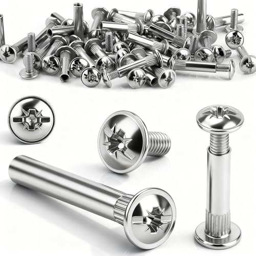 mawmuaw M4x31-40 mm Verbindungsschrauben 120 Sätze Möbelverbinder Stahl vernickelt Hülsenmutter und Schrauben M4 Kreuzschlitz Möbelschrauben Schrankverbinder Hülsenschrauben für Reparieren Montieren