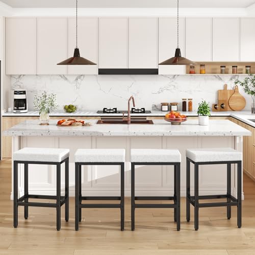 YMYNY 26 Inch Counter Height Bar Stools Set of 4, White Modern Kitchen Barstools with Metal Leg, Bar Stool Chairs for Kitchen Island Counter Breakfast Bars Living Room Party HBS514W-2