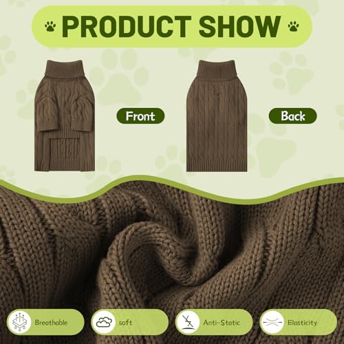 Image of Small Dog Thermal Pullover Sweater, Classic Turtleneck Cable Knitwear Dog Clothes for Cold Weather Warm Pet Clothes for Chihuahua, Bulldog, Dachshund, Pug Tan Medium
