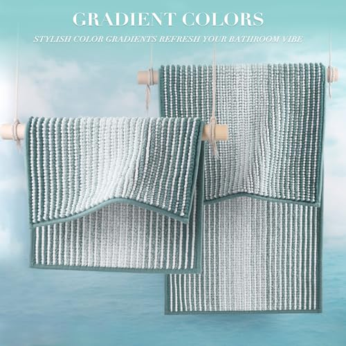 BSICPRO Bathroom Rugs and Mats Sets, 2 Piece Thick Absorbent Chenille Bath Mat Rug Set Non Slip, Soft Shaggy Bath Room Floor Mats for Bathroom, Machine Washable (Sea Green, 20" x 32" Plus 16" x 24")