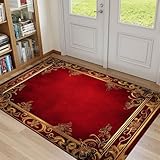 32'x 48' Boho Area Rugs red Abstract Pattern Chinese Style Gold Decoration Washable Low Pile Carpet Non Slip Floor Mat Soft for Living Room Bedroom Nursery Room Bathroom Home Decor