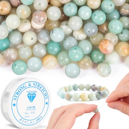 RUBY 90 Stück Amazonit Perlen 8 mm – Runde Natursteinperlen zum Auffädeln – DIY Schmuck Bastelset für Armbänder, Halsketten & Ohrringe