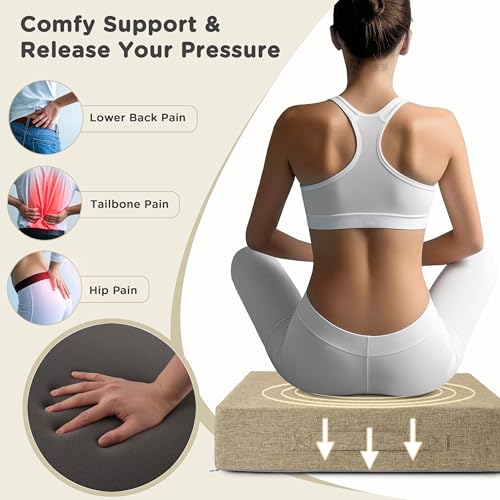 Image of AddGrace Recliner Cushions for Elderly Thick Seat Cushion 20 inchx20 inchx4 inch Chair Pads with Non Slip Backing and Washable Cover for Couch Armchair Chairs Beige