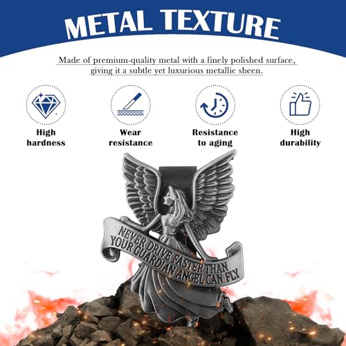 Image of Never Drive Faster Than Your Guardian Angel Can Fly Visor Clip,3D Metal Guardian Angel Visor Clips for Cars,Trendy Guardians Angels for Cars Decors as Gift for New Drivers