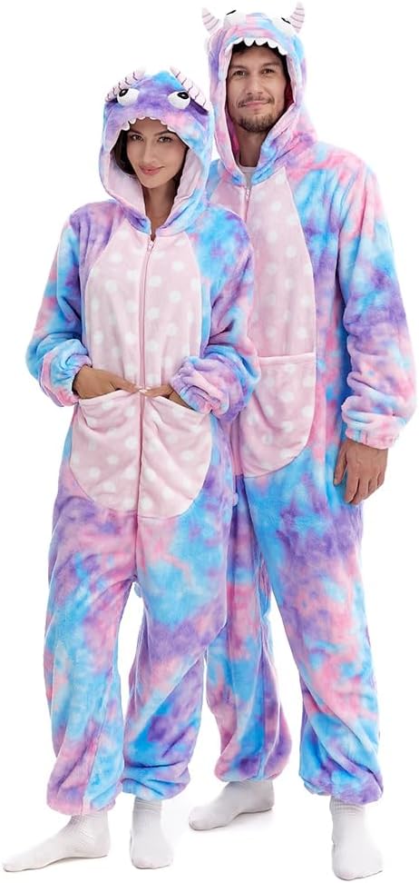 HSCTEK Fuzzy Teddy Fleece Adult Onesies Pajamas - Teen Long Sleeve Zip Up Hooded Blanket Sleep - One Piece Costume
