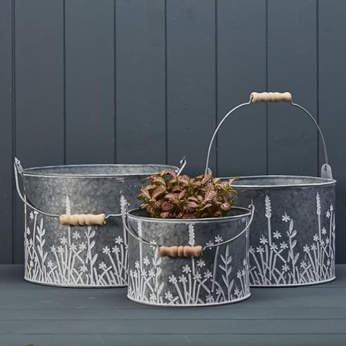 The Satchville Gift Company The Satchville Set Of Three Zinc Meadow Buckets