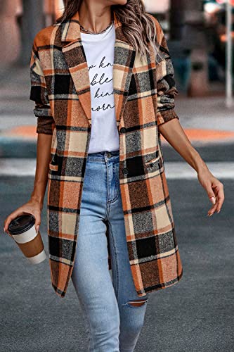 PRETTYGARDEN Women Plaid Shacket Jacket Trendy Fall Casual Button Wool Blend Tartan Trench Coat Winter Clothing with Pockets