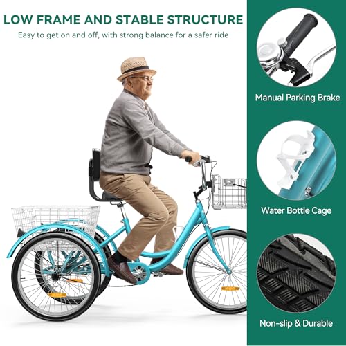Yitahome MAYIHELNUA 24 & 26 Inch Adult Tricycle, 1 & 7 Speed 3 Wheel Bikes, Trike Bike For Adults With Removable Baskets, Cruiser Bike thumb #5