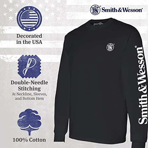 Smith and Wesson® Officially Licensed Men's Solid Graphic T-Shirt, American Flag and S&W Long-Sleeve Logo Classic Tee2