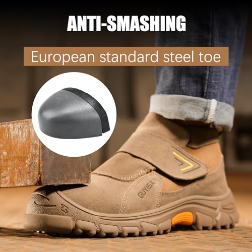GLANOUDUN Steel Toe Boots for Men Slip on Work Boots for Men Comfortable Safety Boot Indestructible Construction Footwear Laceless Men's Steel Toe Shoes Mid Top Work Shoes3