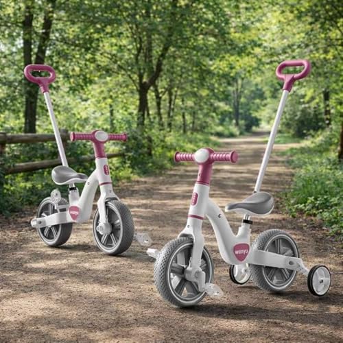 Image of MUMMAMIA 3 in 1 Tricycle with Push Handle, Converts to Balance Bike, 10 Inch Toddler Bike, 18 Months to 4 Years, Unisex (Cranberry RED)