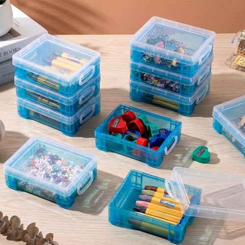 Image of Suzile 50 Pcs Plastic Crayon Box with Lid 4.8 x 3.4 x 1.6 In Crayon Storage Containers Bulk for Office School Classroom Supplies Pen Pencil Art Crafts(Blue)
