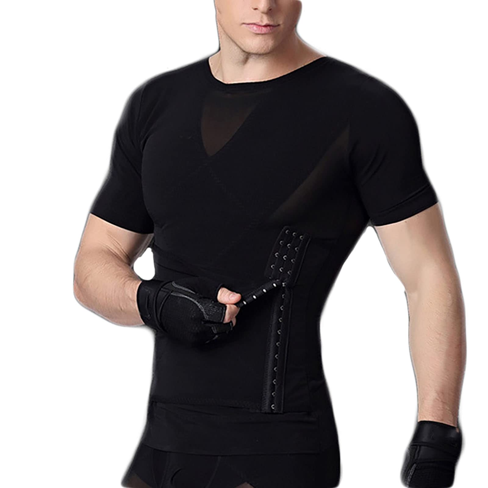 G&F Shapewear Herren Kompressionsshirt Figurformende Bauchweg Unterhemd Body Shaper für Männer(Size:L,Color:Schwarz)