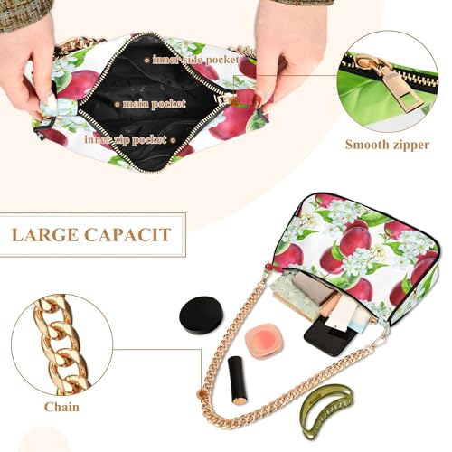 Red Plums Fruits White Floral Prints Shoulder Purses for Women Hobo Evening Purse Chain Strap Zipper Designer Purses4