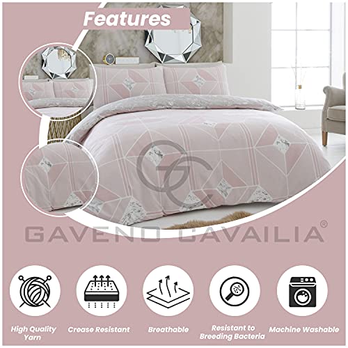 GC GAVENO CAVAILIA Geometric Pattern Shapes Duvet Cover, Luxury Reversible Marble, Lines Quilt Bed Set, Polycotton, Blush Pink, King - Image 4