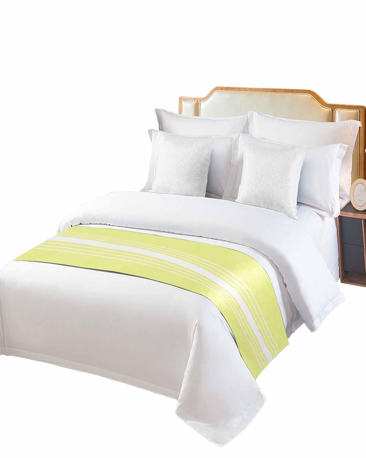 Jolunifun Yellow White Bed Runner Scarf for Cal King Size Bed Foot,Decorative Bedding Accessory Stainproof & Dustproof Soft Protector for Bedroom Modern Striped Monochrome Geometric Simple 102