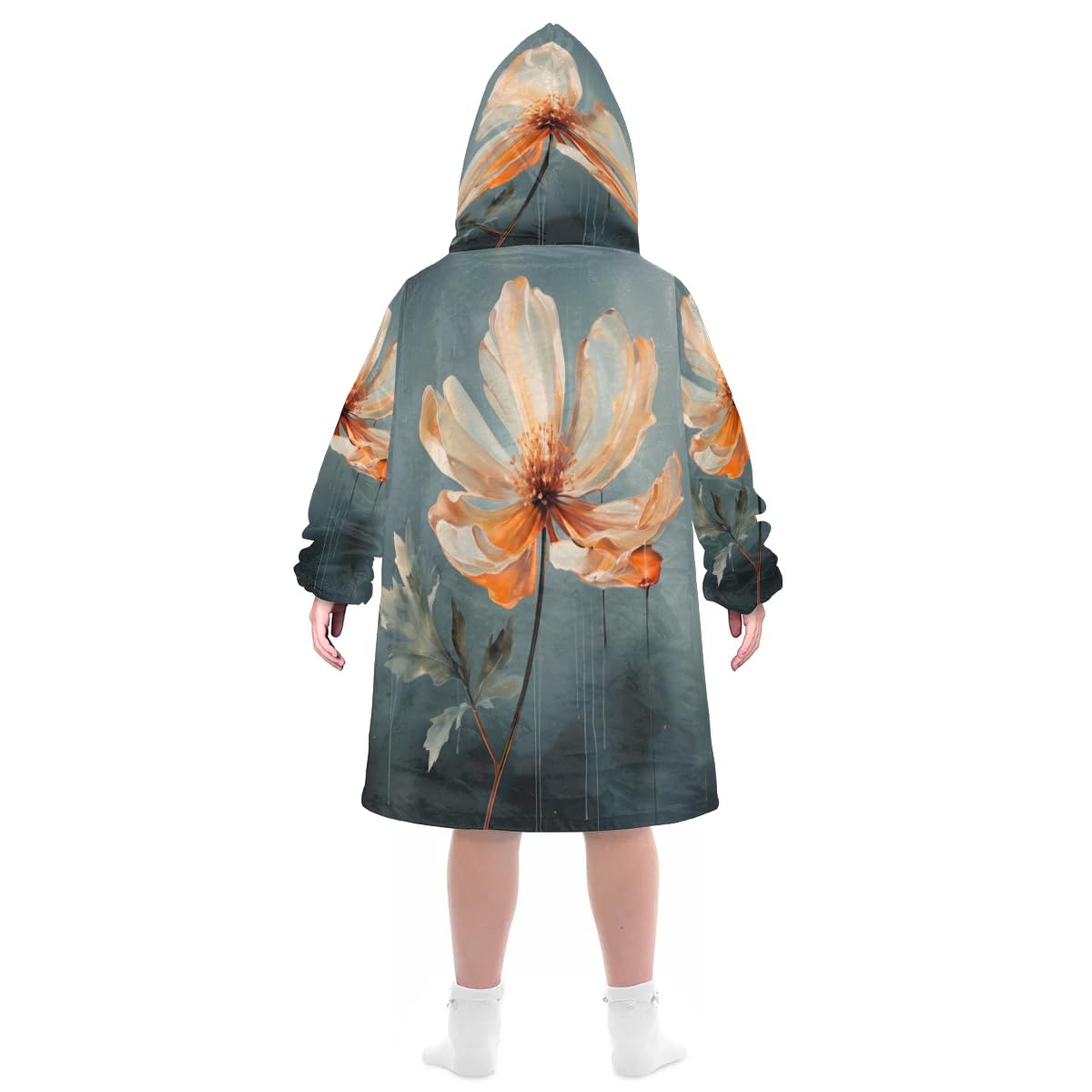 Kids Blanket Hoodie Elegant Florals Wearable Blanket Hoodie Oversized Hooded Blanket, Sweatshirt Blanket with Pockets Soft Warm Kids Hooded Blanket for Girls, Boys