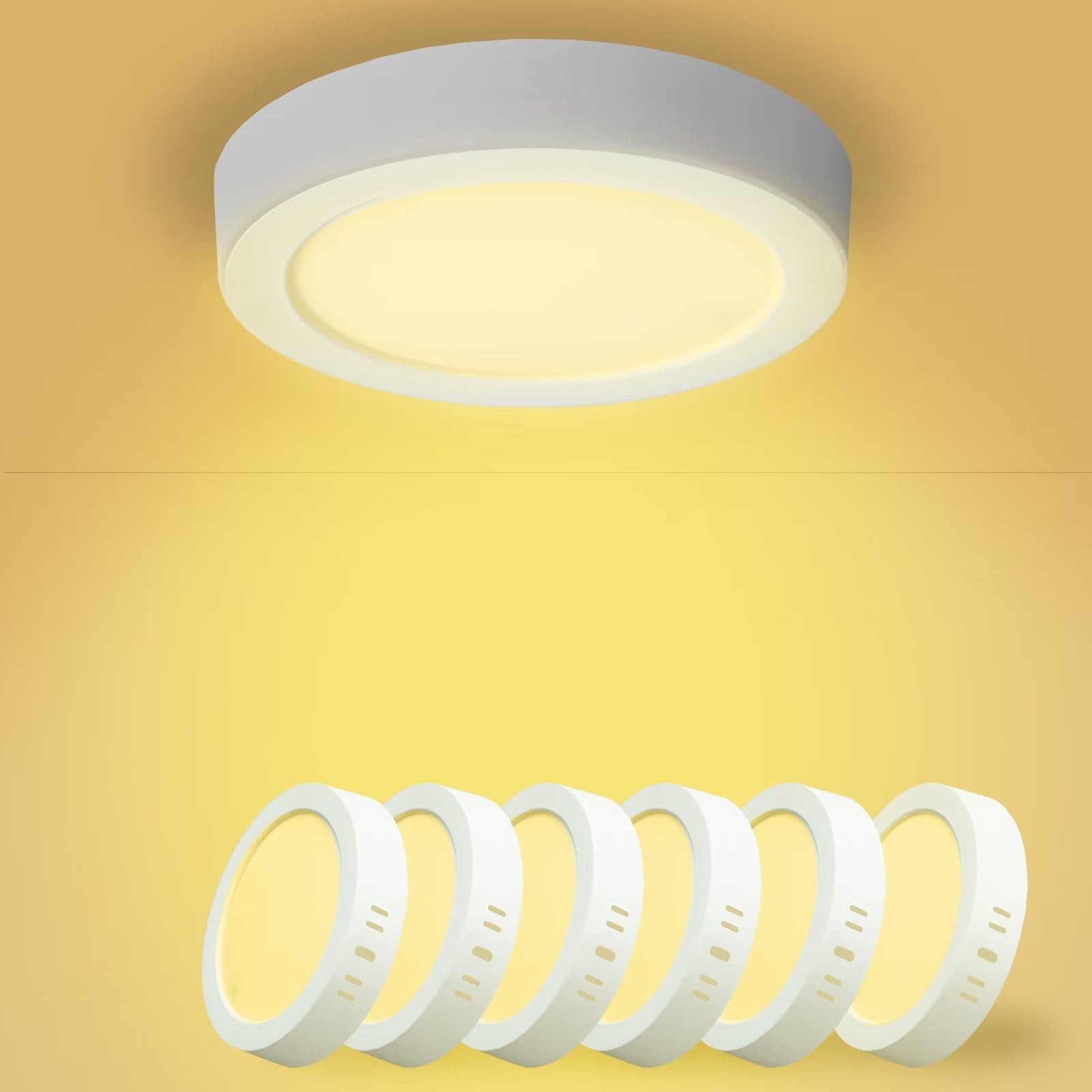 Yexati Pack 6X Panel LED Circular 15W 1800LM, Plafon Superficie LED Redondo (3000K) Color Blanco Calido, IP44 Angulo 120 Driver Incluido. para Dormitorio Cocina Salon Baño Comedor Pasillo 170 * 28Hmm