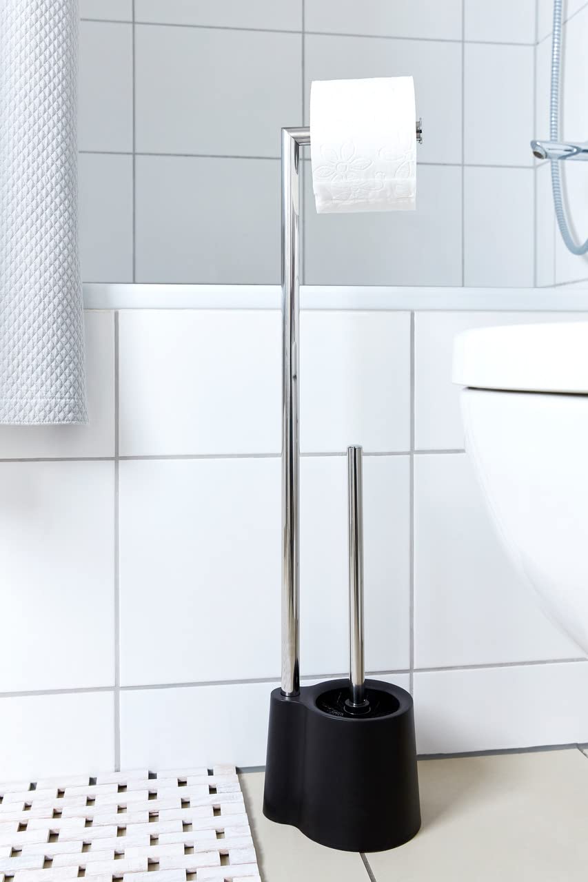 WENKO Juego de pie para el WC Avola negro - Portaescobillas para el WC, Polipropileno, 13 x 70 x 16 cm, Negro