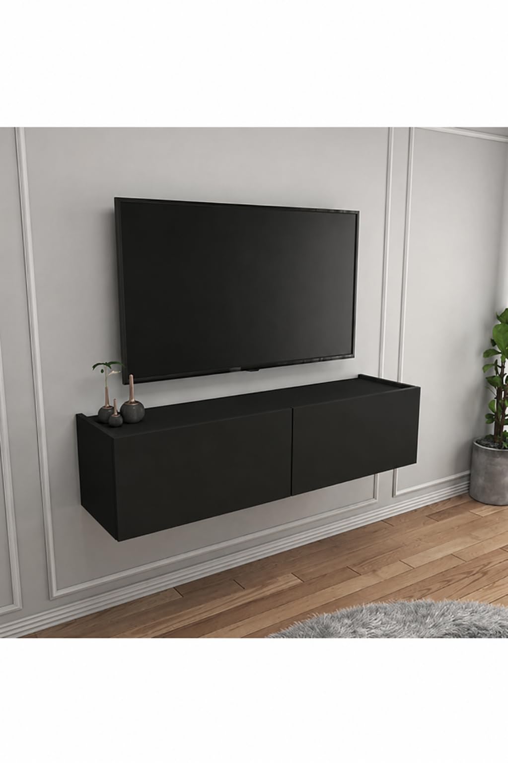 Siyah 120 Cm Tv Ünitesi Tv Sehpası Duvar Rafı Kitaplık