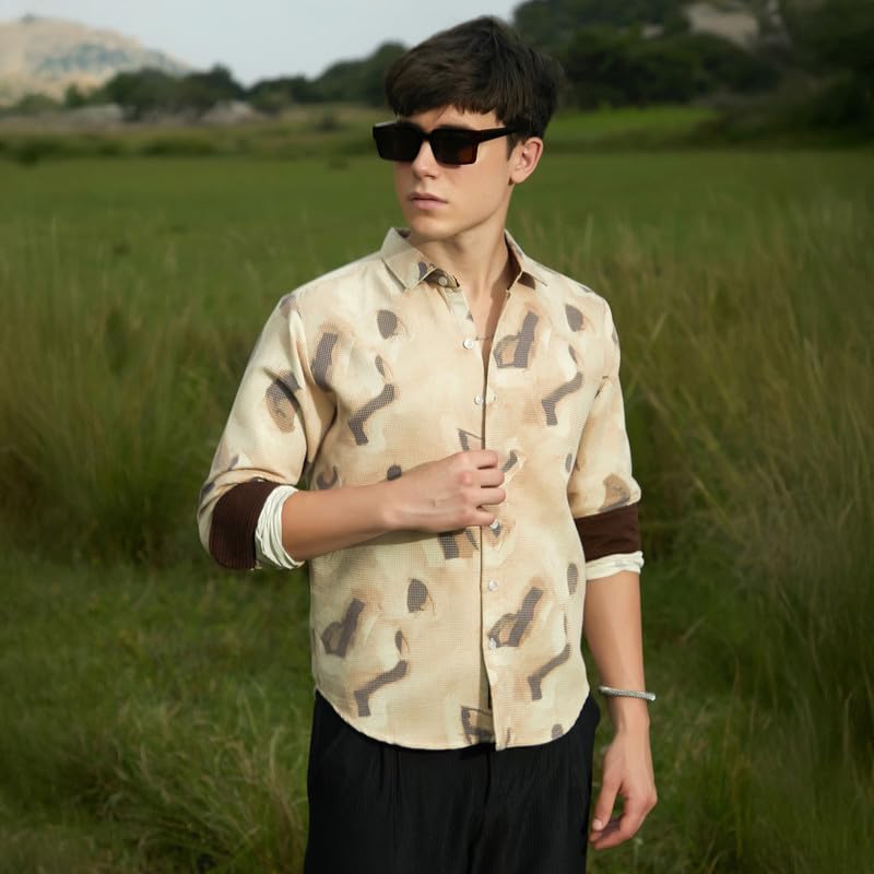 Image of CAHOOT Men's Shirt for Casual Wear | Spread Collar | Long Cuffed Sleeves | Button Closure | Shirt Crafted with Comfort Fit for Everyday Wear